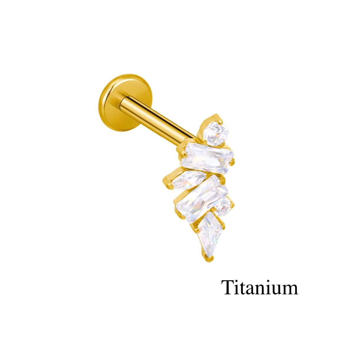 Labret/helix/tragus piercing in gold-plated titanium F136 loop stud, covered with white crystals