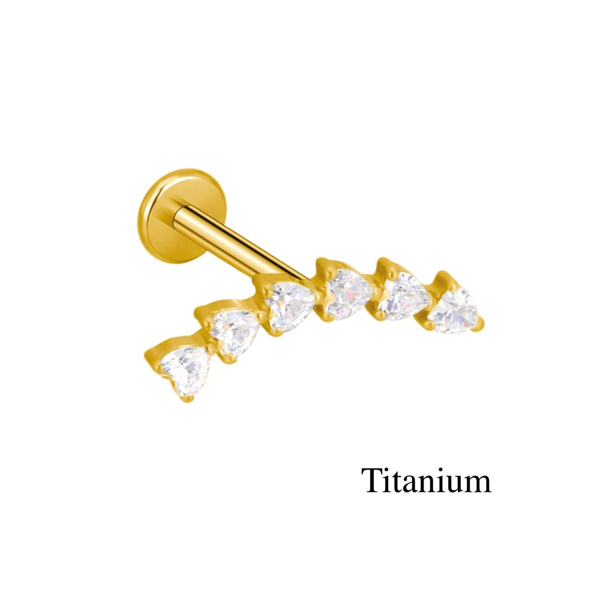 Labret/helix/tragus piercing in gold-plated titanium F136 loop covered with hearts