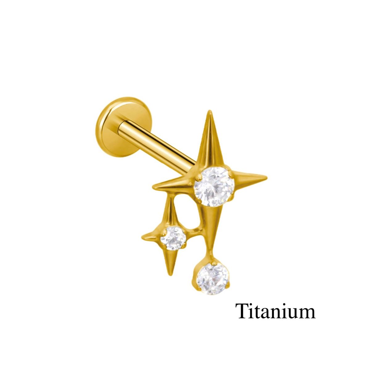 Labret/helix/tragus piercing in gold-plated titanium F136 double star