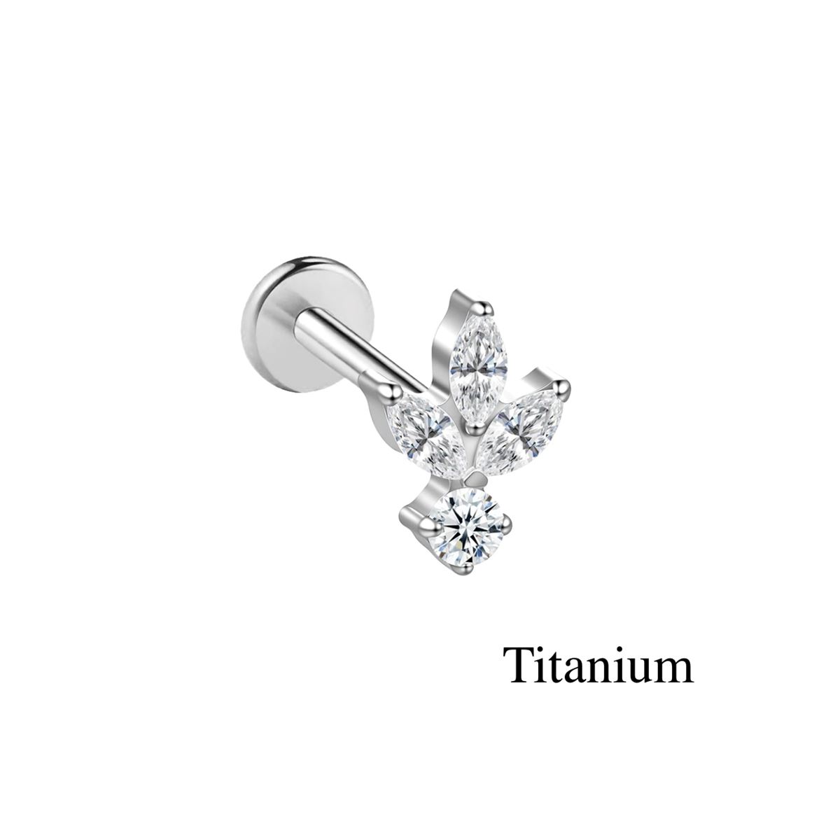 Labret/helix/tragus piercing in titanium F136 motief bedekt met witte kristallen