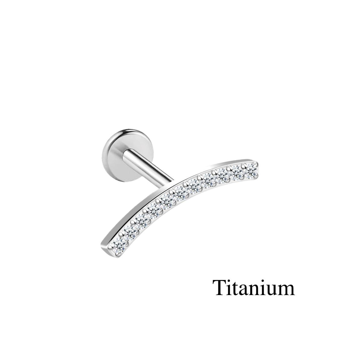 Labret/helix/tragus piercing in titanium F136 lus bedekt met witte kristallen