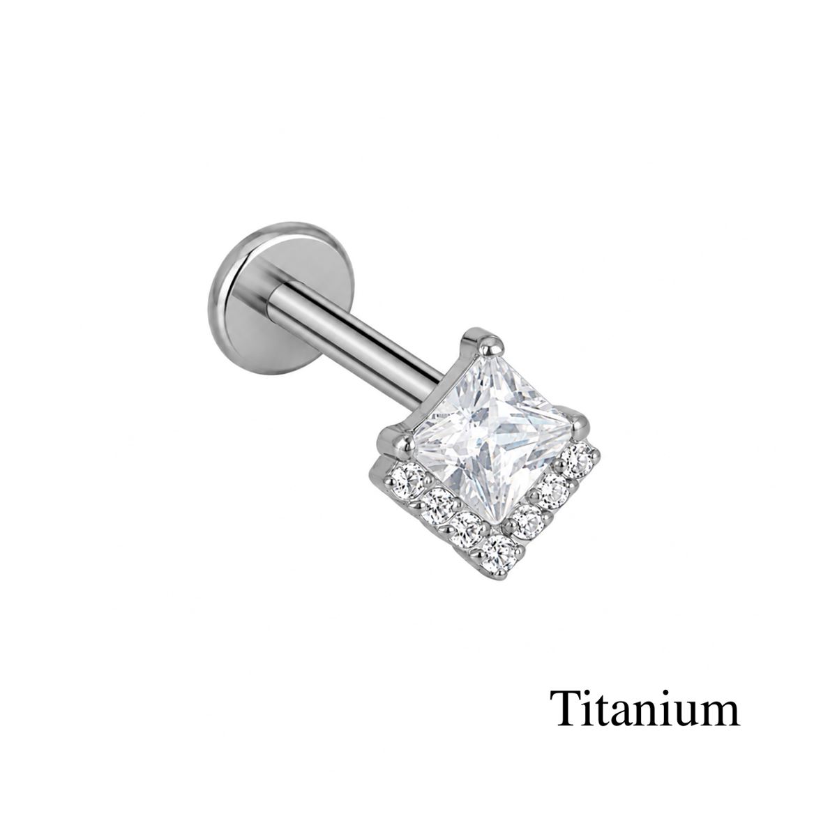 Labret/helix/tragus piercing en titane F136 carré avec un cristal blanc