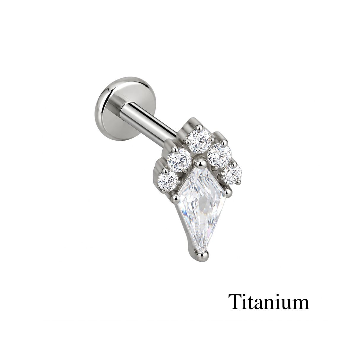 Labret/helix/tragus piercing in titanium F136 teardrop covered with white crystals