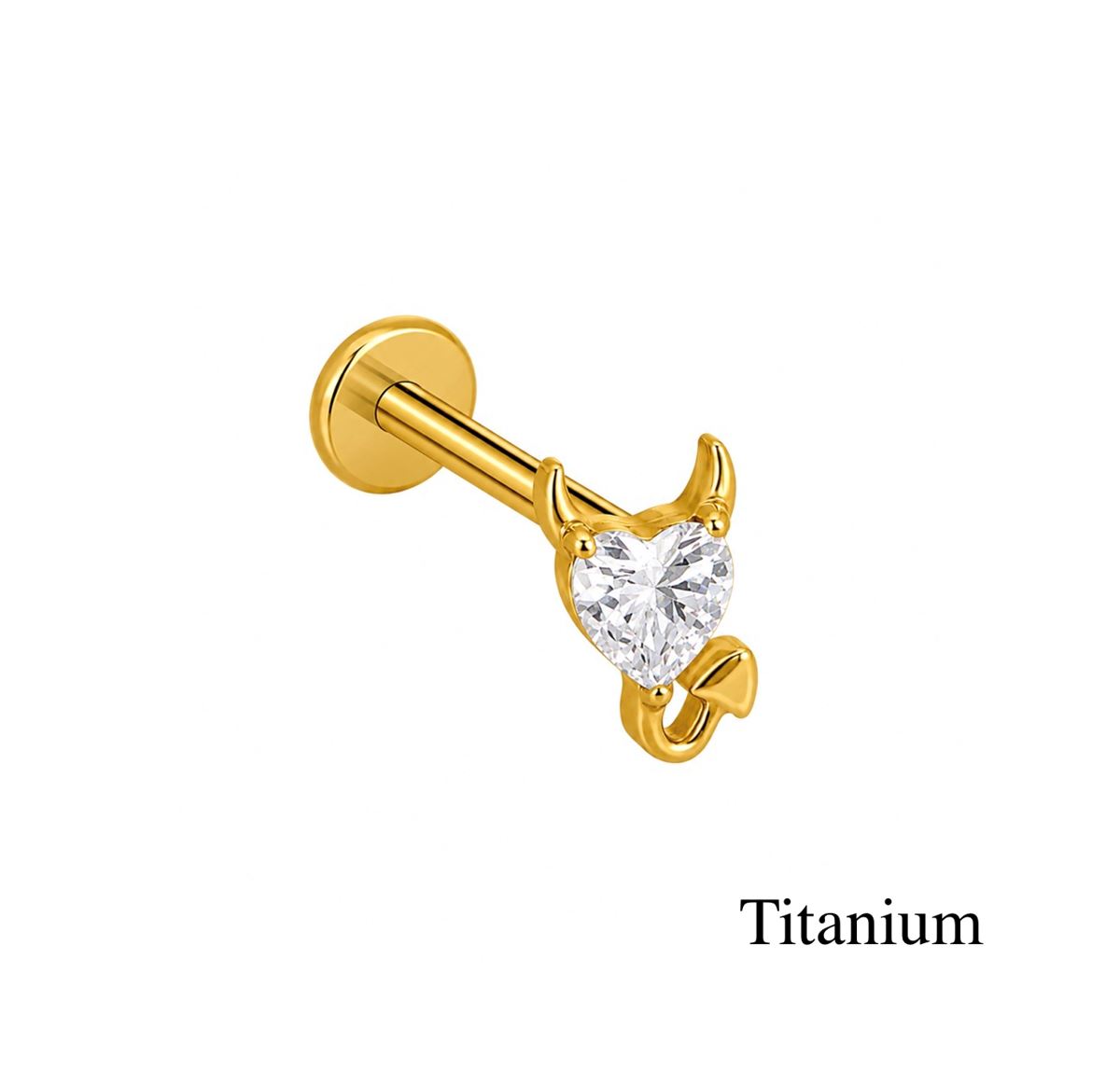 Labret/helix/tragus piercing in gold titanium F136 divel with a white crystal
