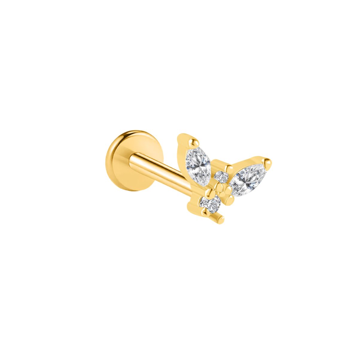 Labret/helix/tragus piercing in gold surgical steel motif covered with white crystals