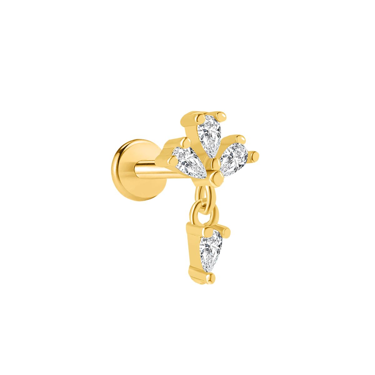 Labret/helix/tragus piercing in gold surgical steel crown with a pendant