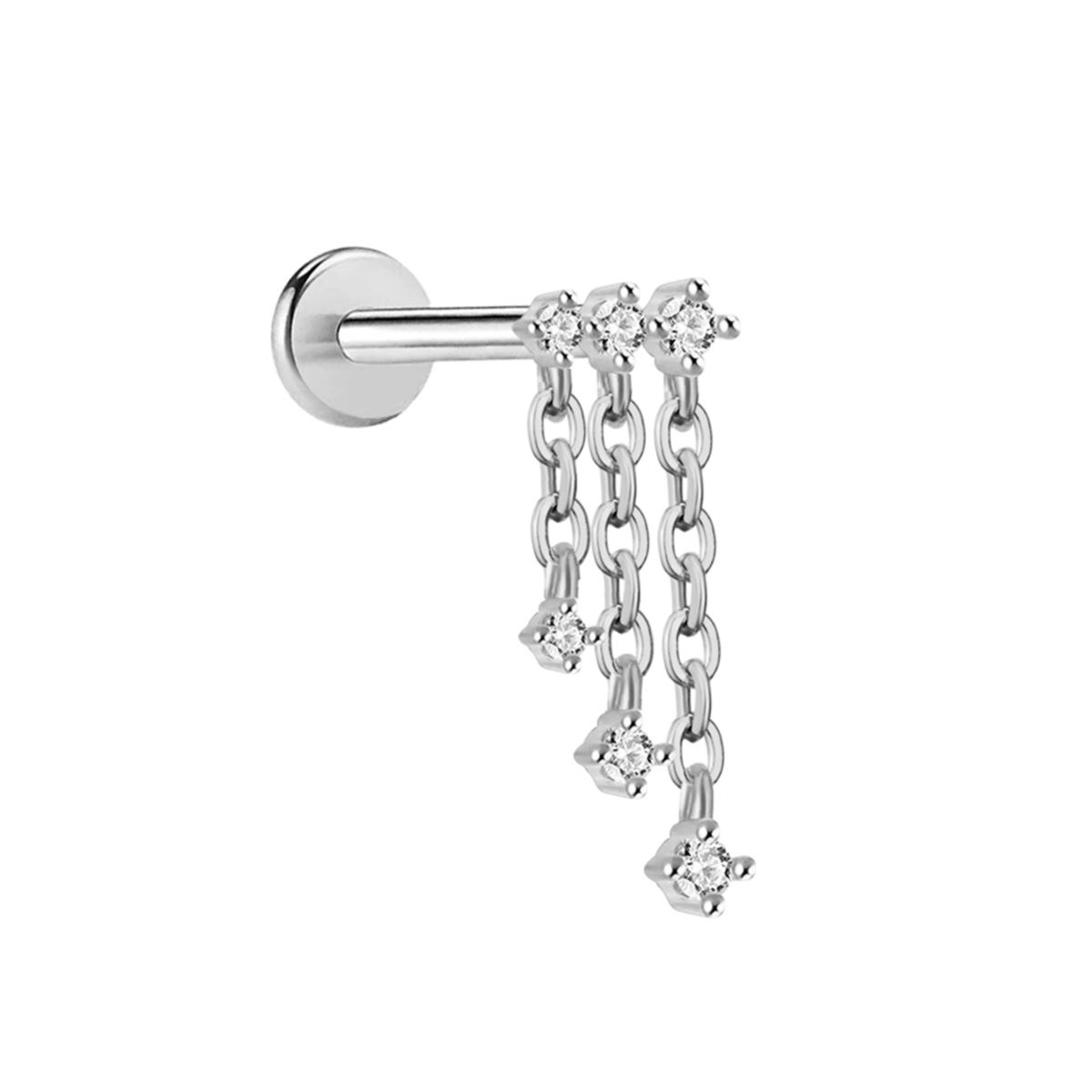 Labret/helix/tragus piercing in surgical steel with 3 chains