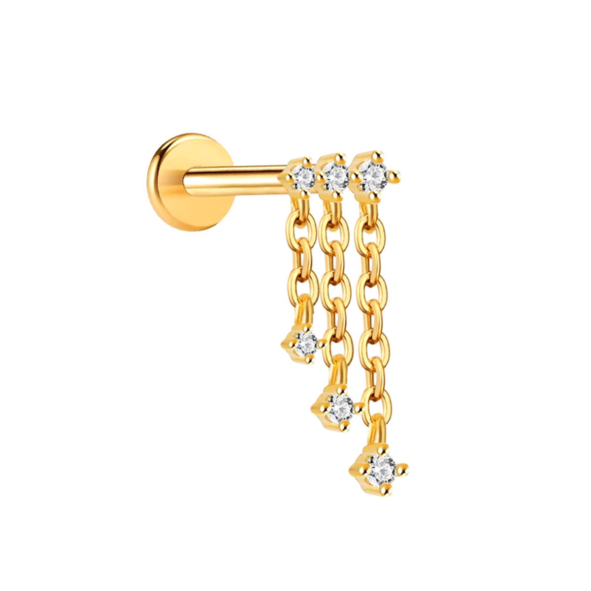 Labret/helix/tragus piercing in gold surgical steel with 3 chains