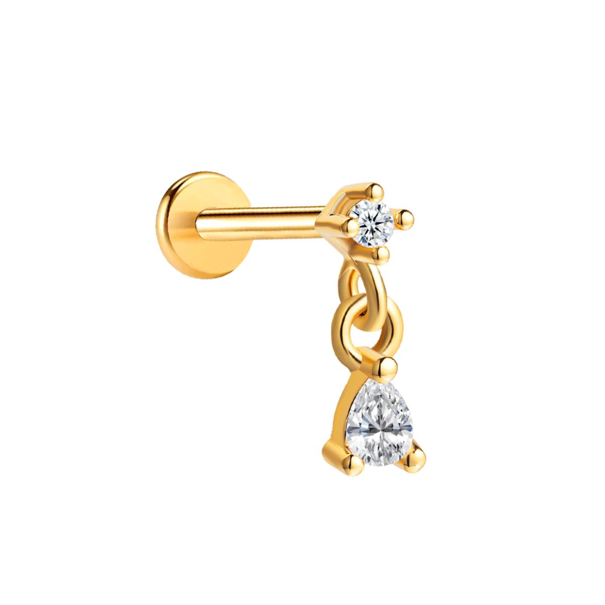 Labret/helix/tragus piercing in gold surgical steel with a pendant