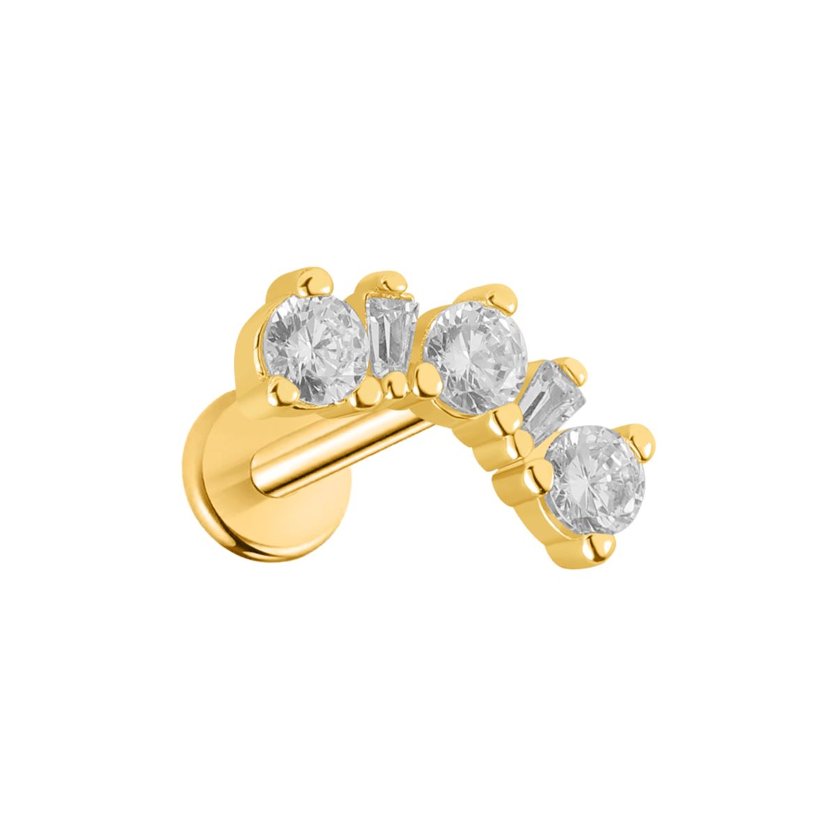 Labret/helix/tragus piercing in gold surgical steel loop with 5 white crystals