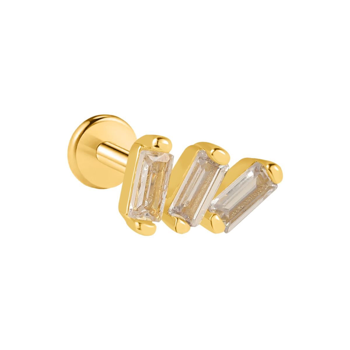 Labret/helix/tragus piercing in gold surgical steel crown with 3 white crystals