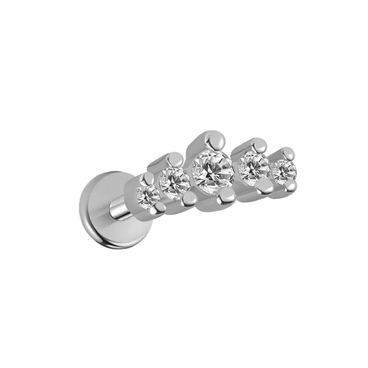 Labret/helix/tragus piercing in surgical steel crown with 5 white crystals