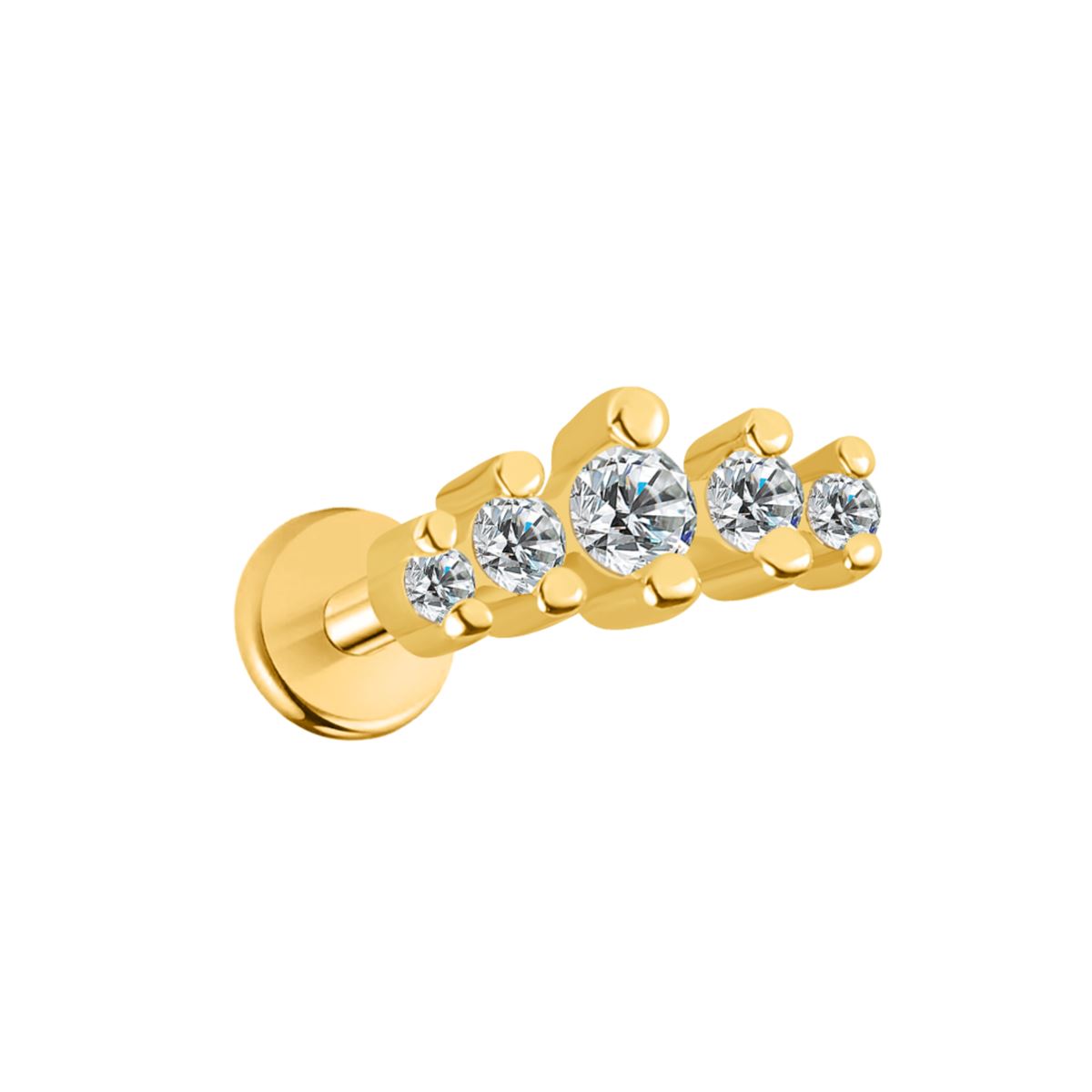 Labret/helix/tragus piercing in gold surgical steel crown with 5 white crystals