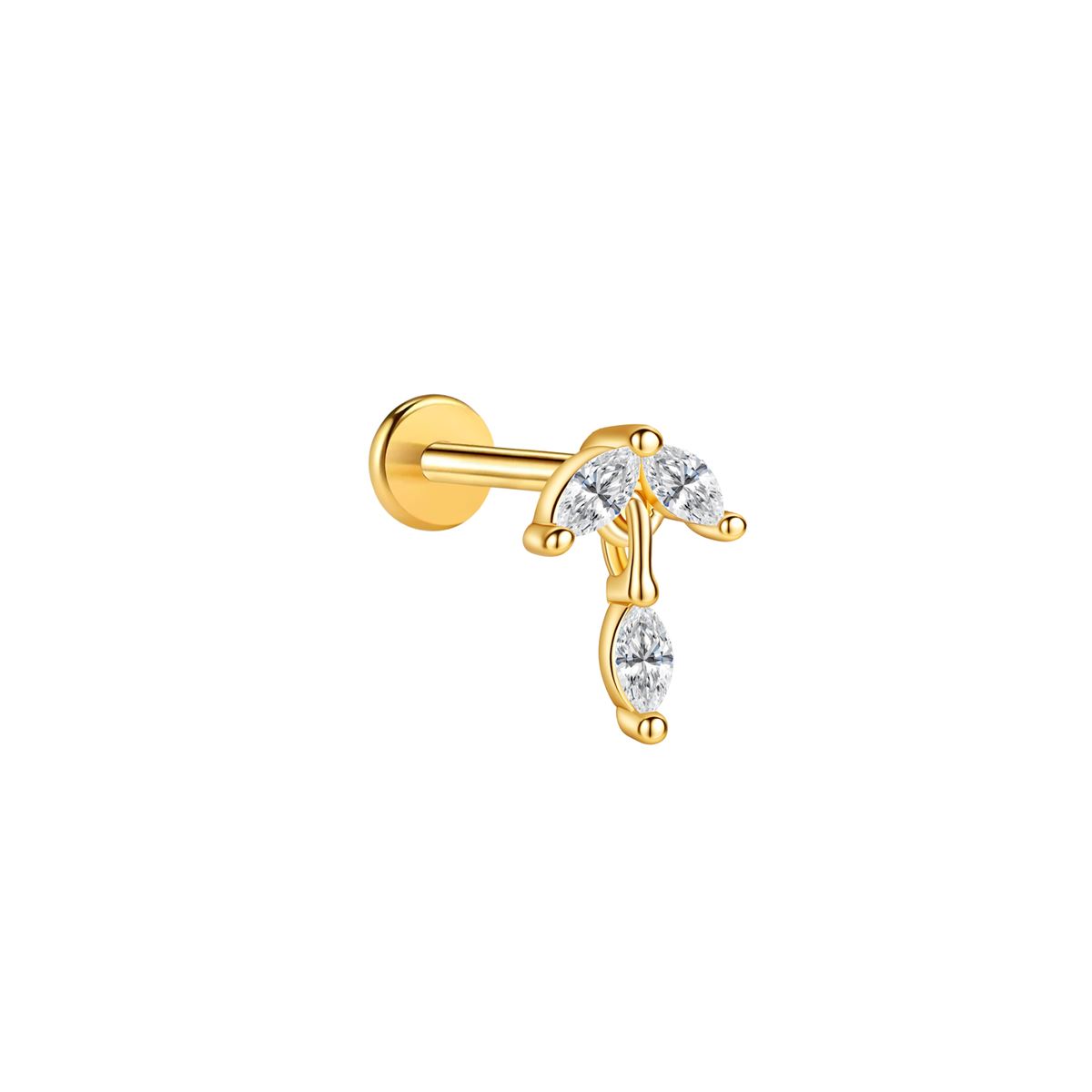 Labret/helix/tragus piercing in gold surgical steel design with a small pendant