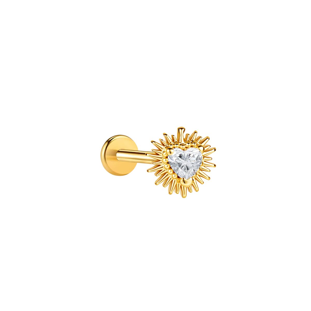 Labret/helix/tragus piercing in gold surgical steel heart with a white crystal