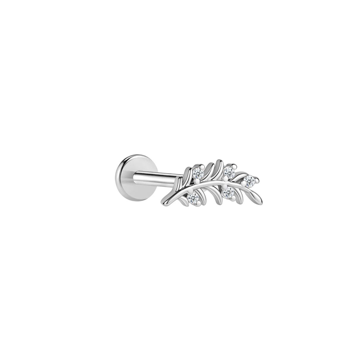 Labret/helix/tragus piercing in surgical steel branch covered with white crystal - for the left ear