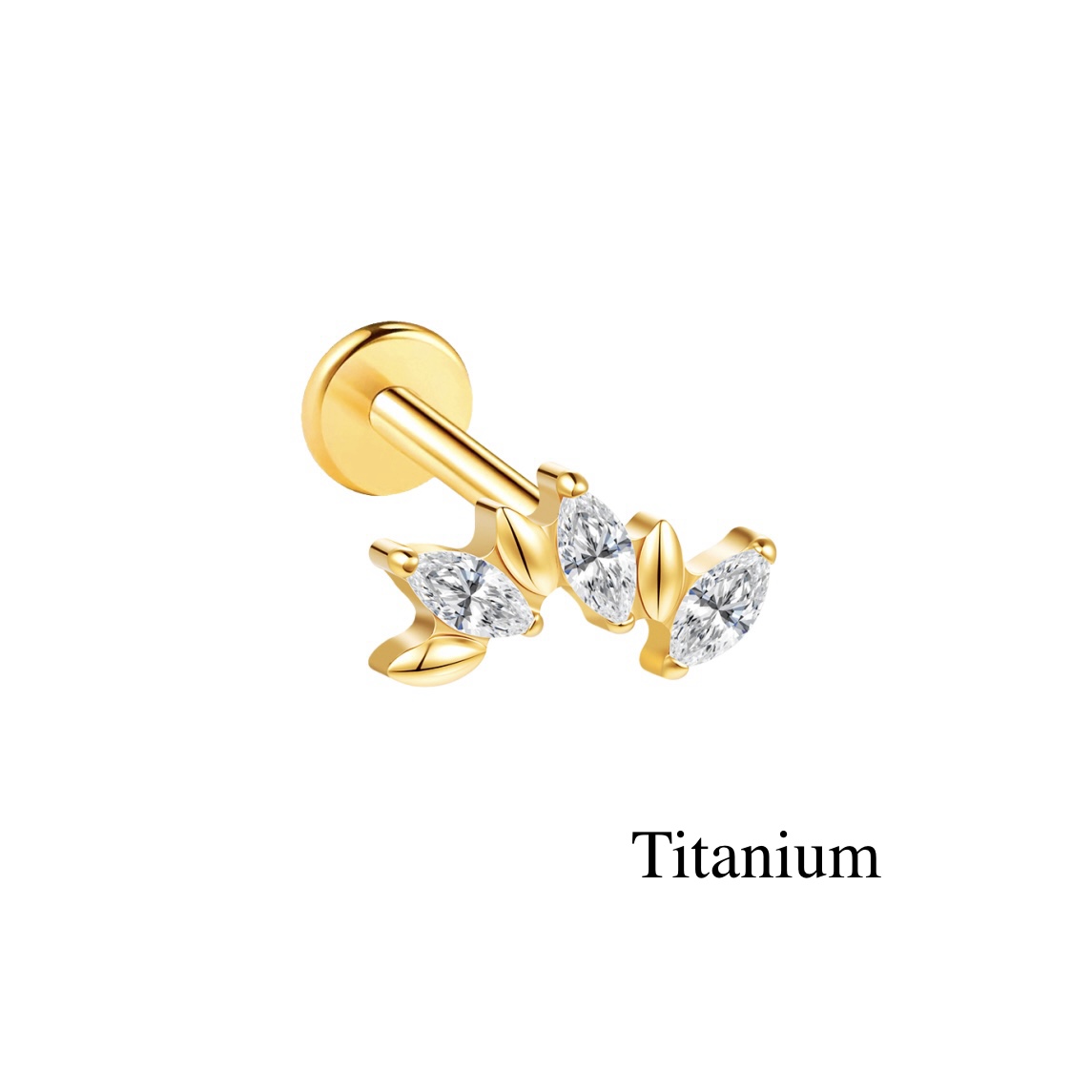Labret/helix/tragus piercing en titane doré F136 couronne avec 3 cristaux blancs