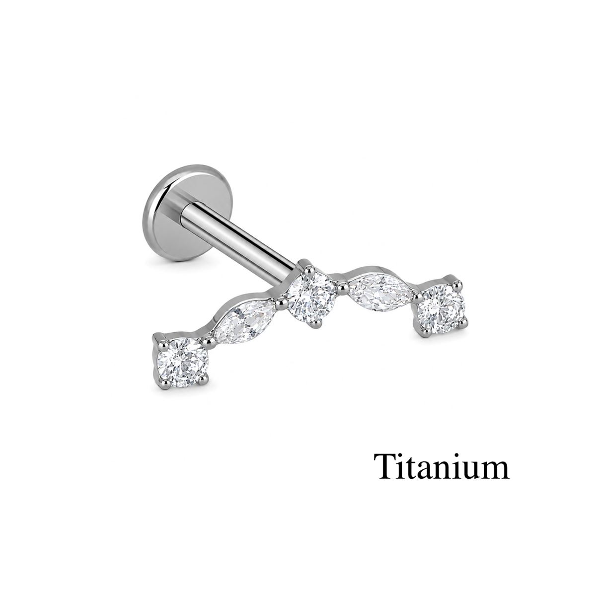 Labret/helix/tragus piercing in titanium F136 hoop with 5 white crystals