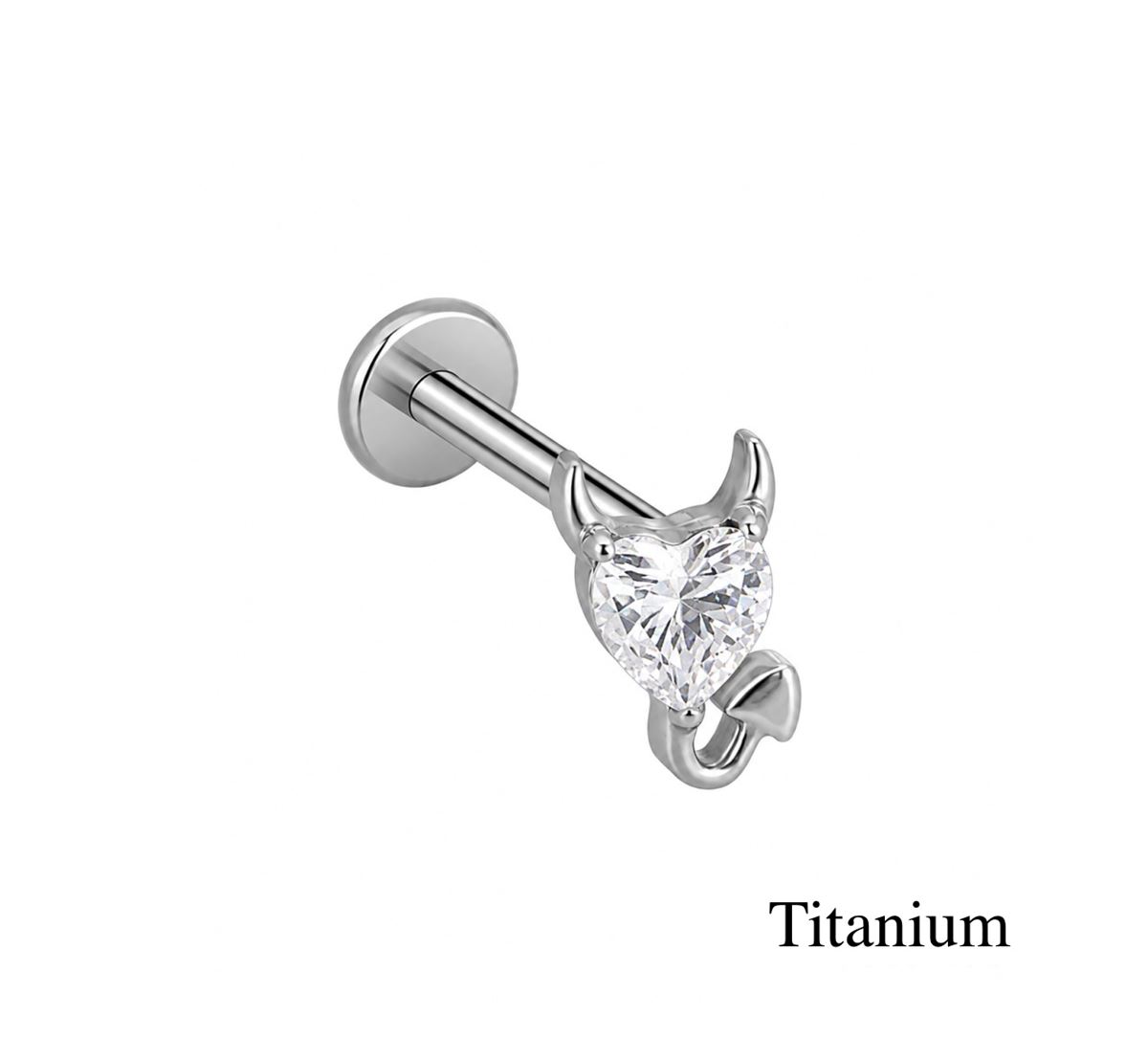 Labret/helix/tragus piercing in titanium F136 divel with a white crystal