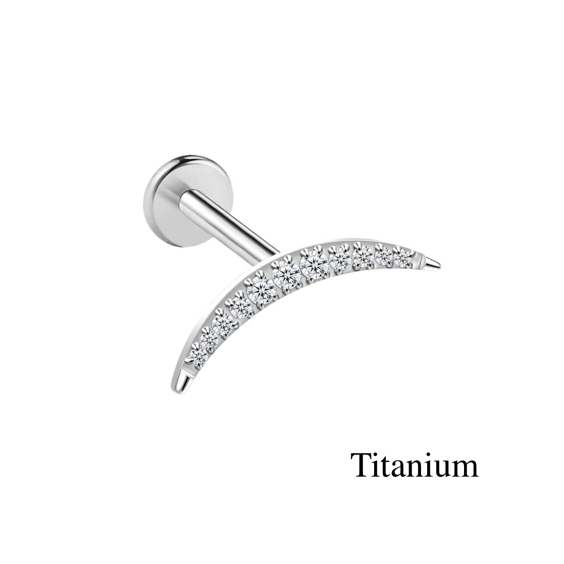 Tragus- Helixpiercing aus Titan ASTM F136 mit weißen Kristallen