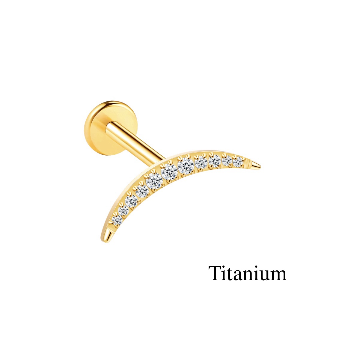 Tragus Helix Piercing aus Titan ASTM F136 in gold mit weißen Kristallen
