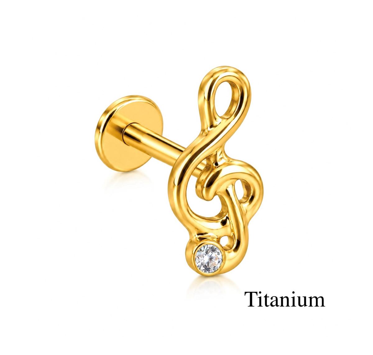 Tragus- Helixpiercing aus titan ASTM F136 in Gold mit Violinschlüssel