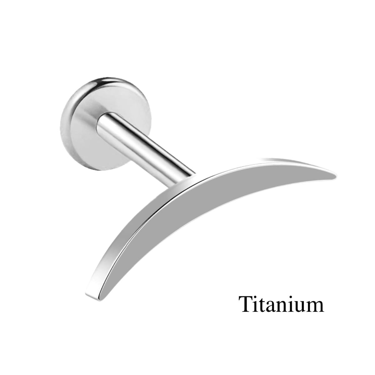 Helix / tragus / labret piercing in titanium ASTM F136 met gebogen maan – zilverkleurig