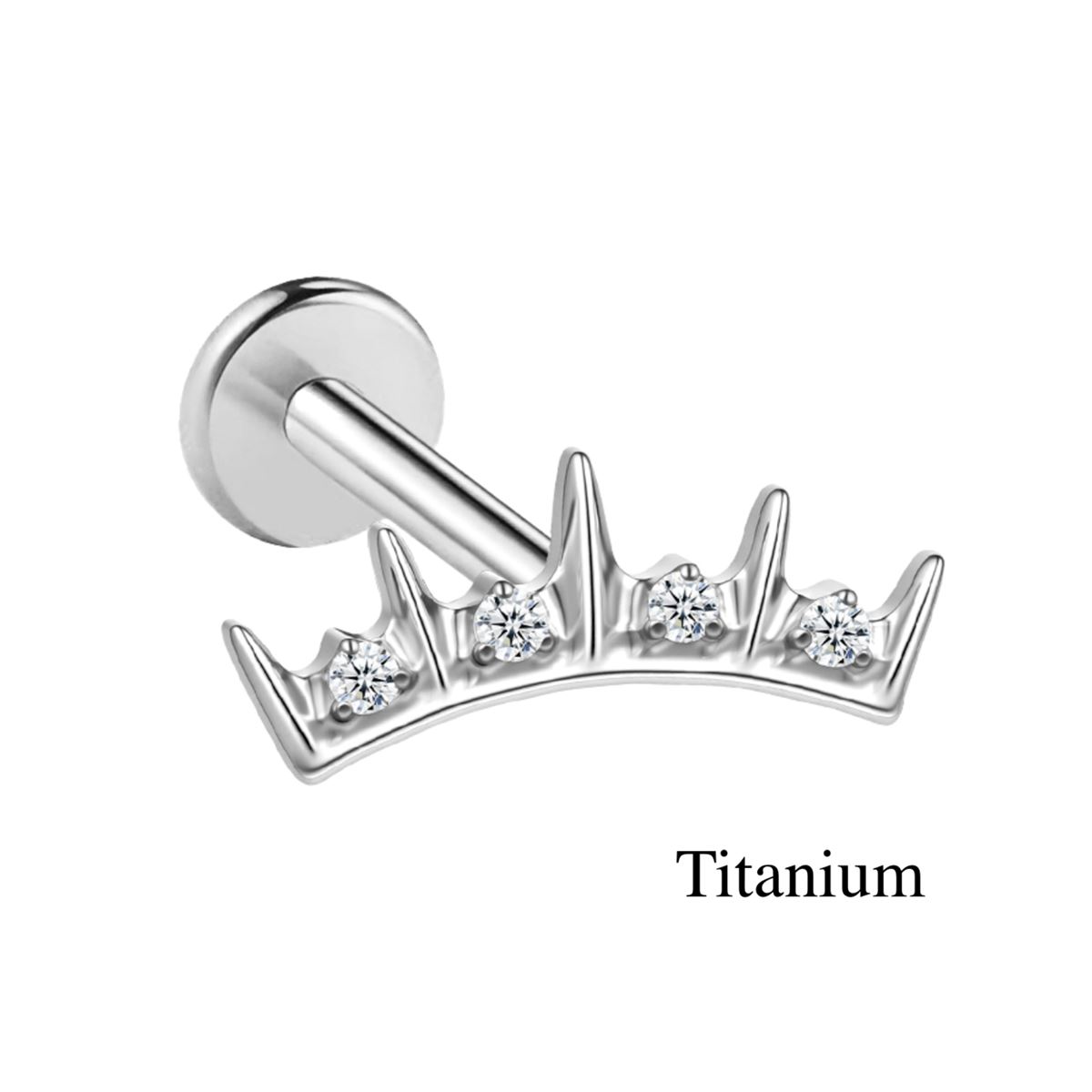 Helix / tragus / labret piercing in titanium ASTM F136 met kroon en witte kristallen – zilverkleurig