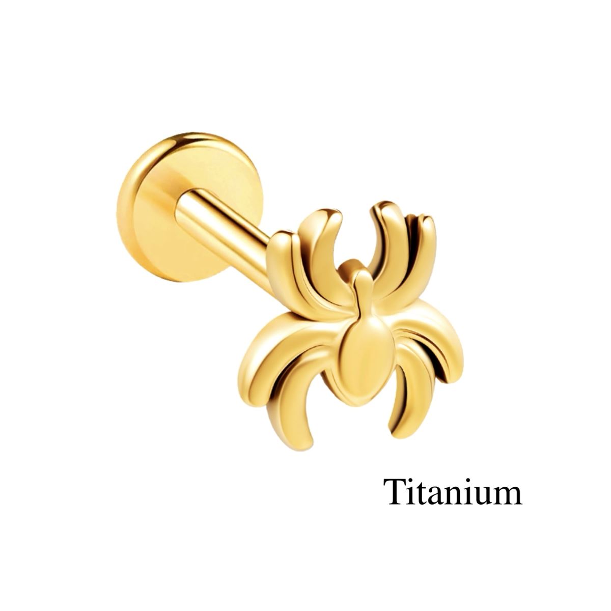 Piercing hélix / tragus / labret en titane ASTM F136 avec araignée – Doré
