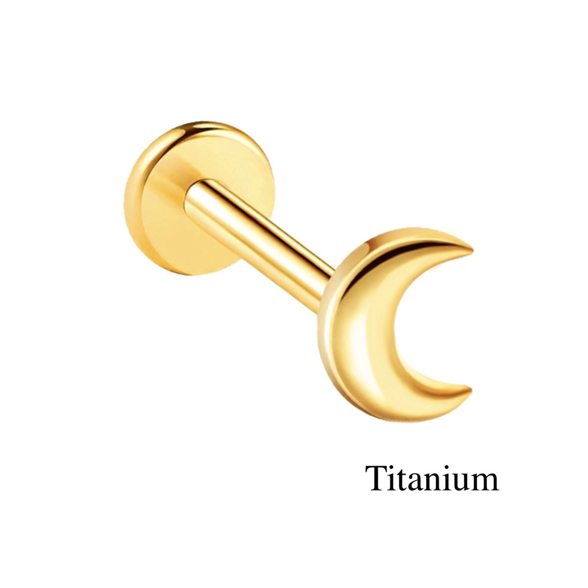 Piercing hélix / tragus / labret en titane ASTM F136 avec demi de lune – Doré
