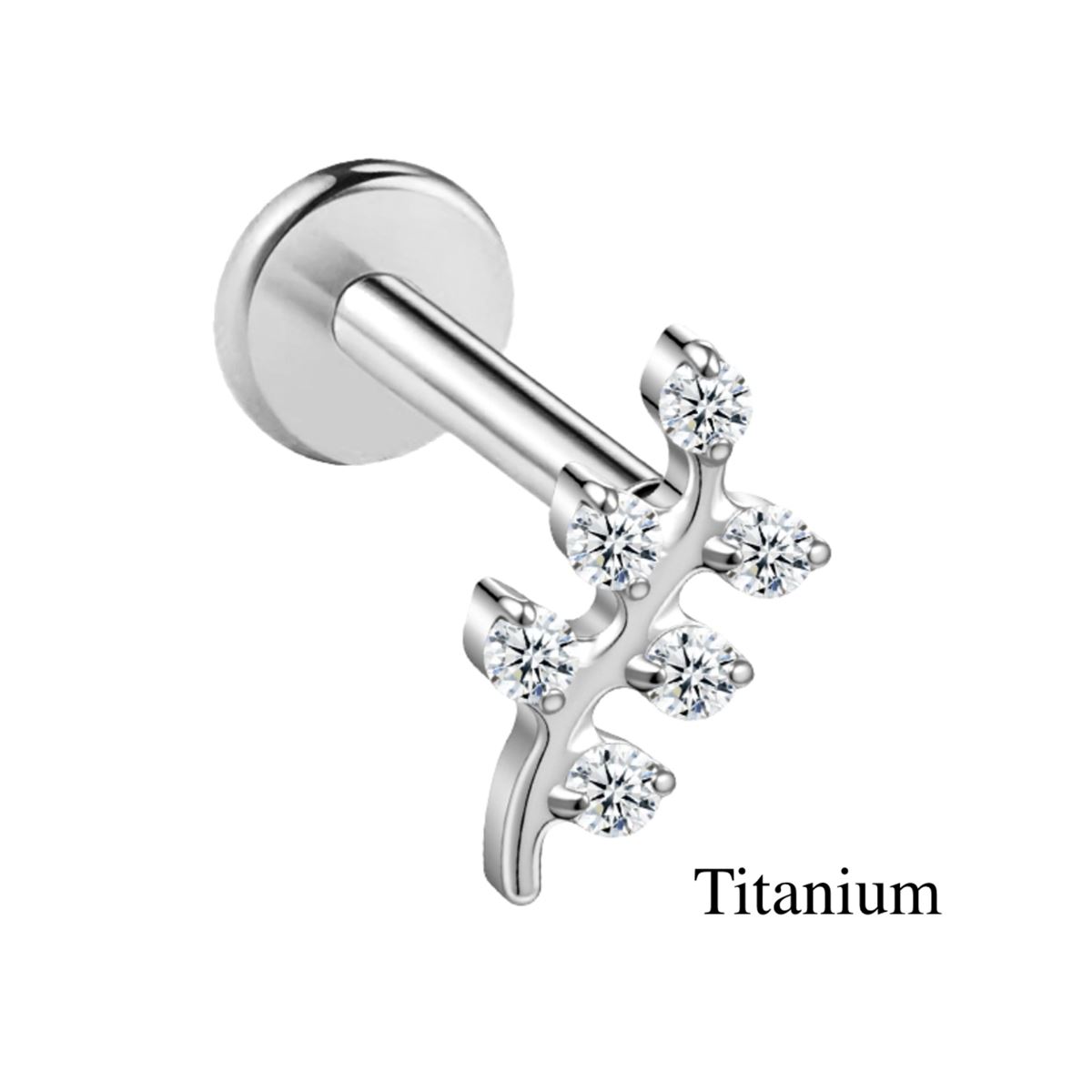 Piercing Hélix / Tragus / Labret en titane ASTM F136 avec branche élégante et 6 cristaux blancs – Argenté