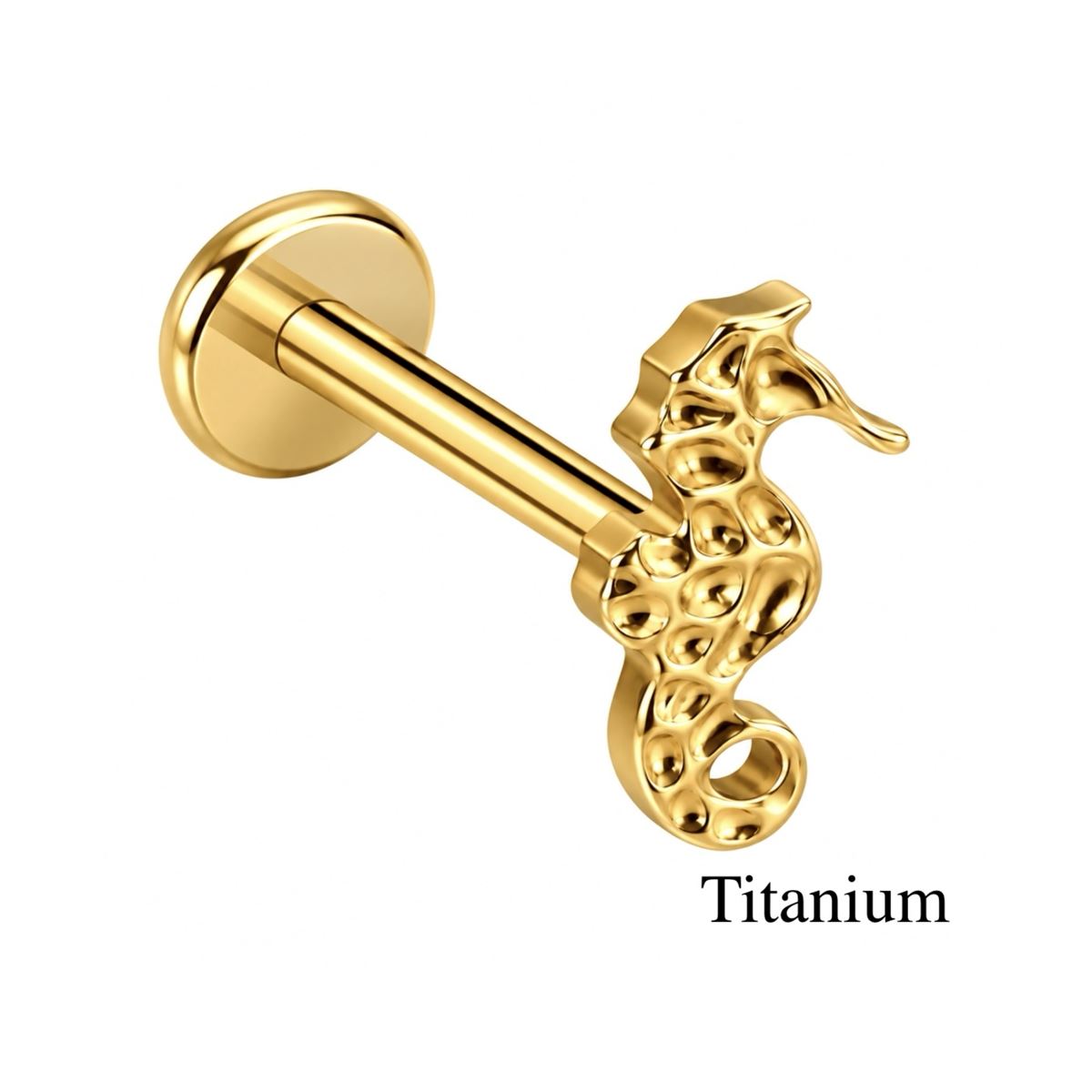 Piercing hélix / tragus / labret en titane ASTM F-136 avec hippocampe détaillé – Doré