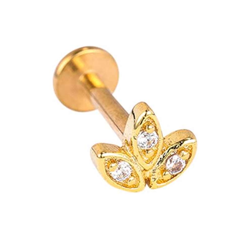 Boucles D'Oreilles Labret Monroe Tragus Helix Triple Fleur Acier Inox 316L - Zircone CZ - Or Rose & Argent
