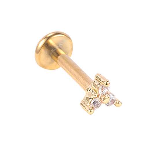 Labret/helix/tragus piercing en acier doré chirurgical-motif avec 3 cristaux blancs - Evy's Secrets Labret/helix/tragus piercing en acier doré chirurgical-motif avec 3 cristaux blancs - Evy's Secrets