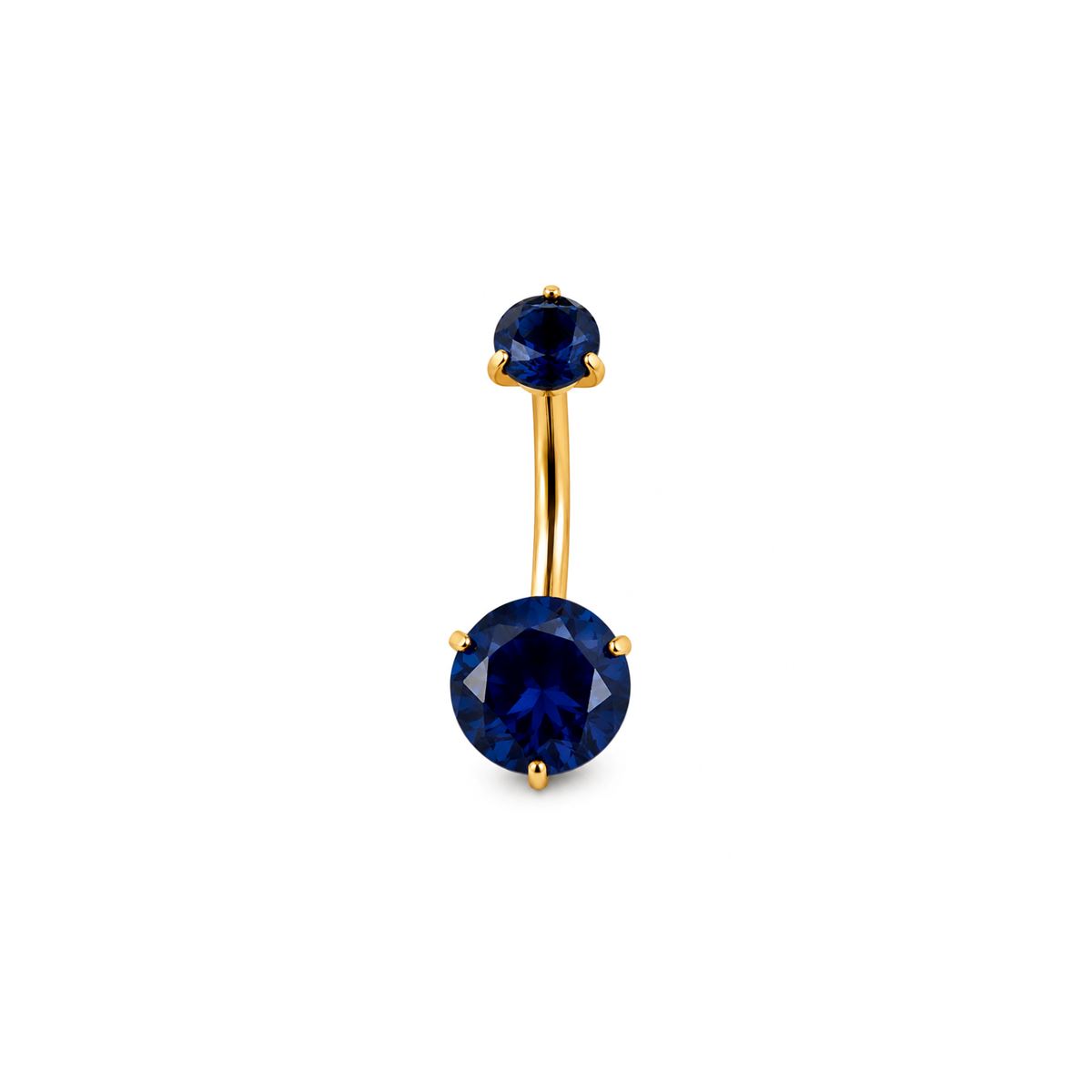 Piercing nombril en acier doré chirurgical cristaux bleu foncé avec filetage interne