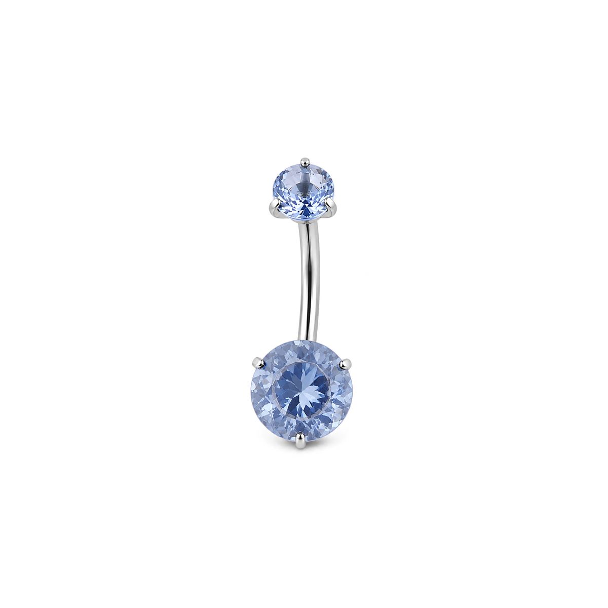 Piercing nombril en acier chirurgical cristaux bleu clair avec filetage interne