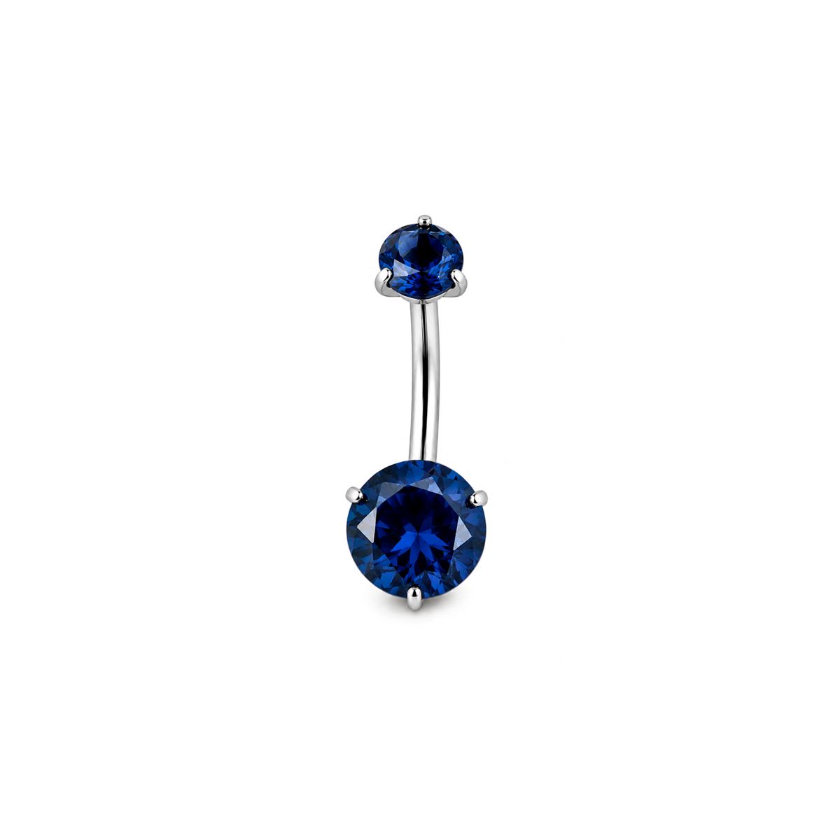 Piercing nombril en acier chirurgical cristaux bleu foncé avec filetage interne