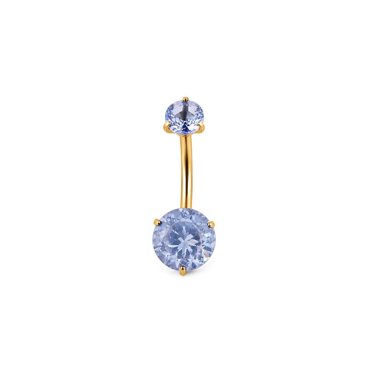 Piercing nombril en acier doré chirurgical cristaux bleu clair avec filetage interne