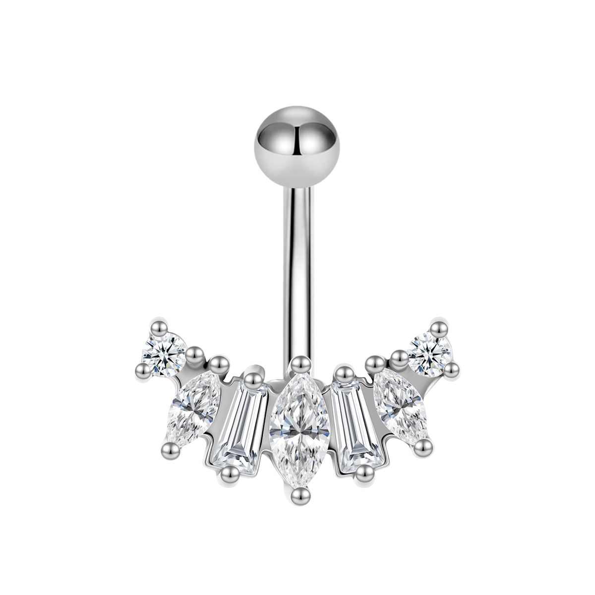 Navelpiercing in chirurgisch staal motief met 7 witte kristallen