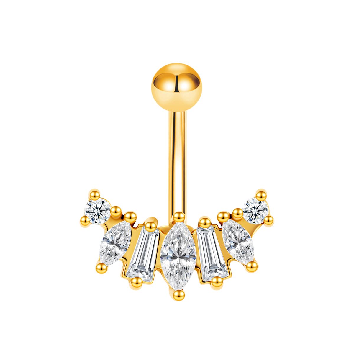 Navelpiercing in goud chirurgisch staal motief met 7 witte kristallen