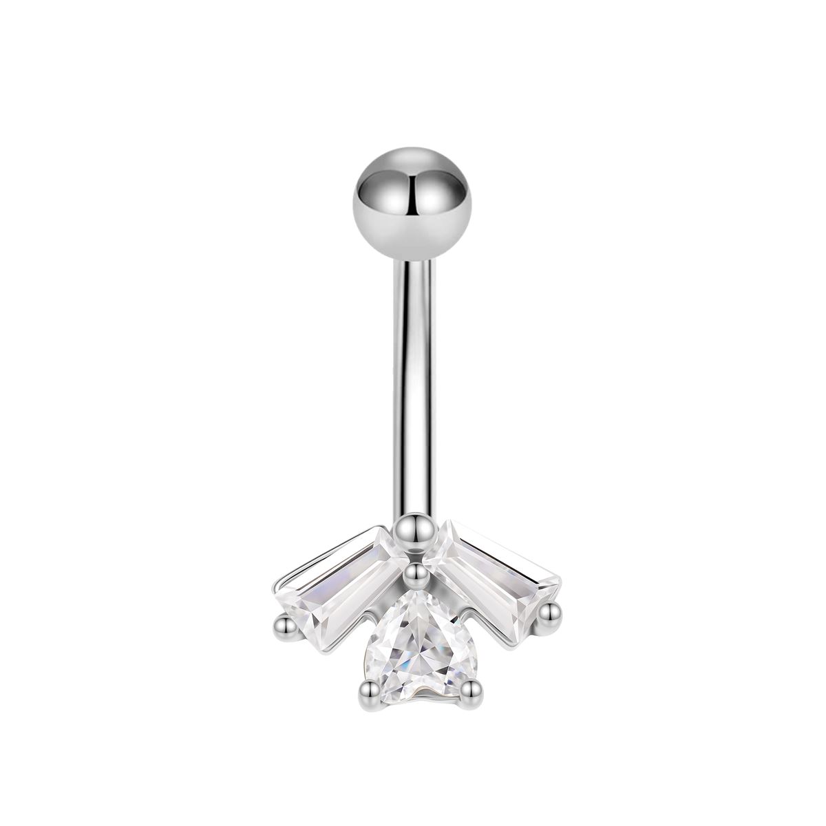 Navel piercing in surgical steel motif with 3 white crystals