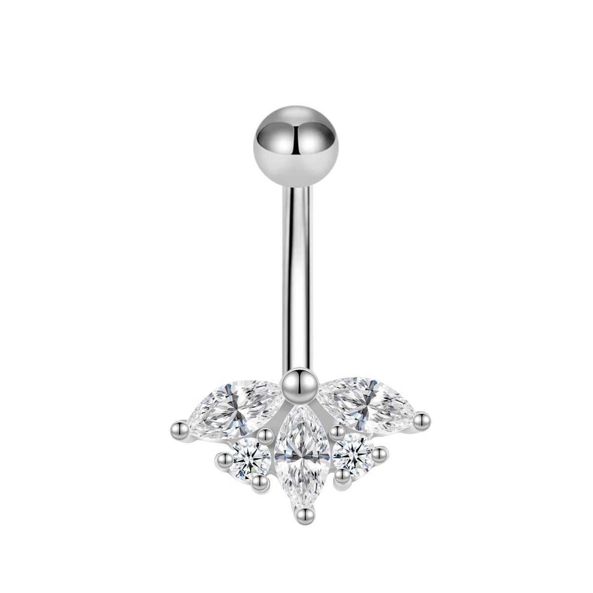 Navelpiercing in chirurgisch staal motief met 5 witte kristallen