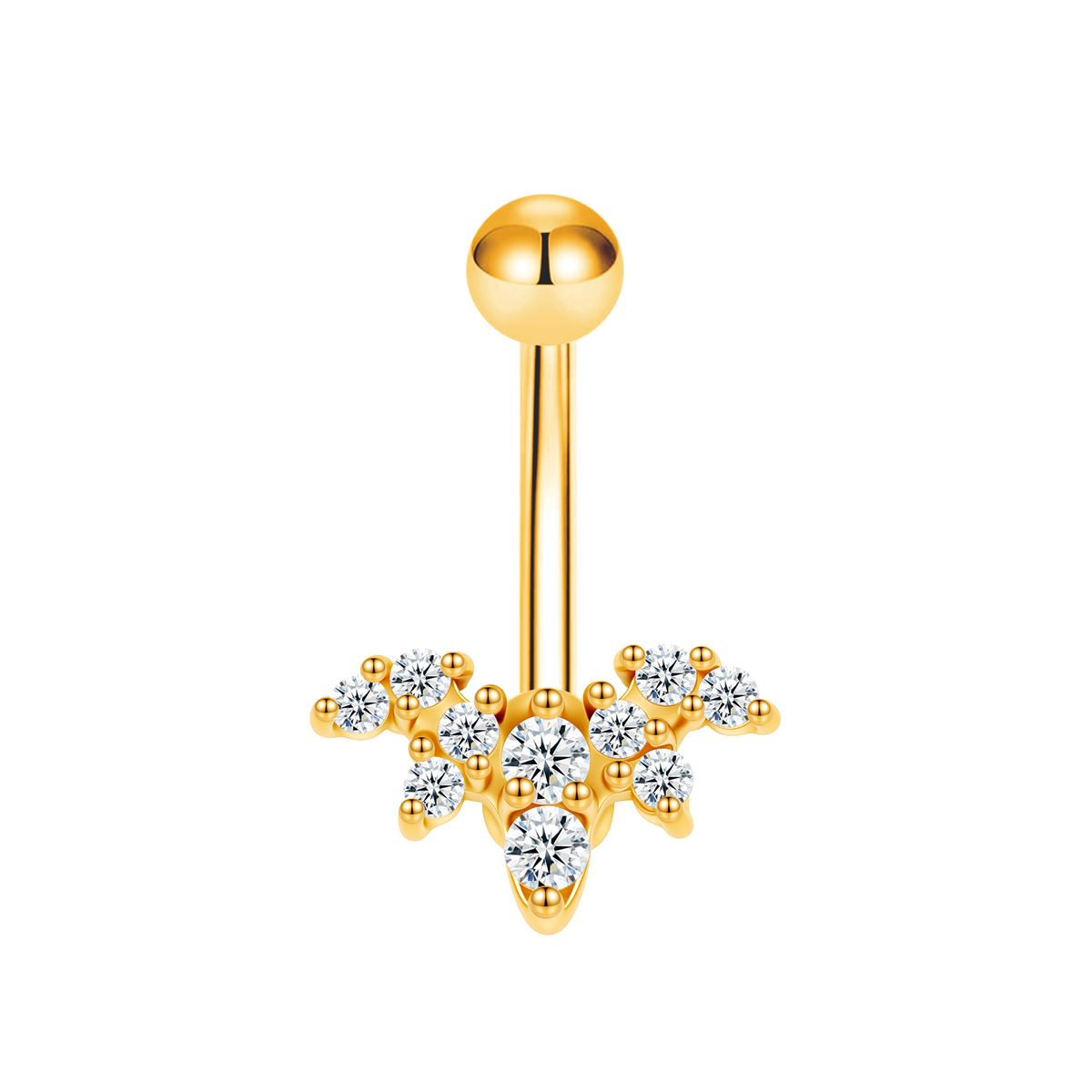 Navelpiercing in goud chirurgisch staal motief bedekt met meerdere kristallen