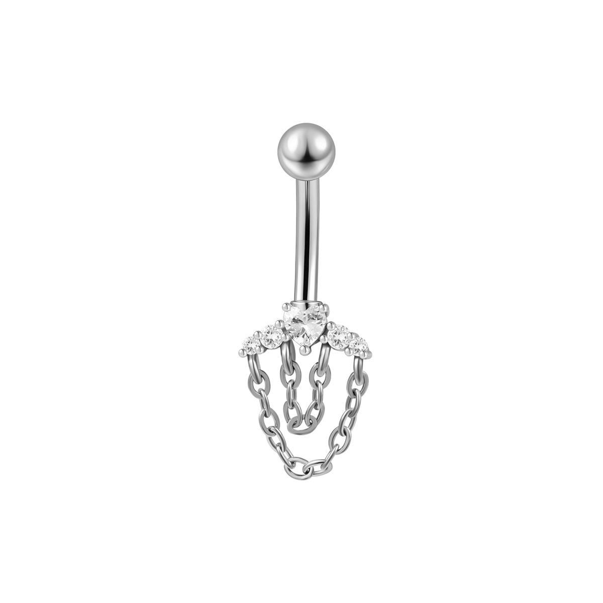 Piercing de nombril en acier chirurgical motif avec 2 chaînes
