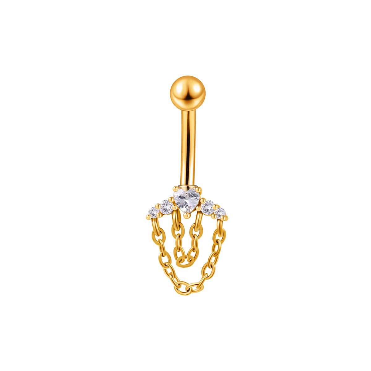Piercing de nombril en acier doré chirurgical motif avec 2 chaînes