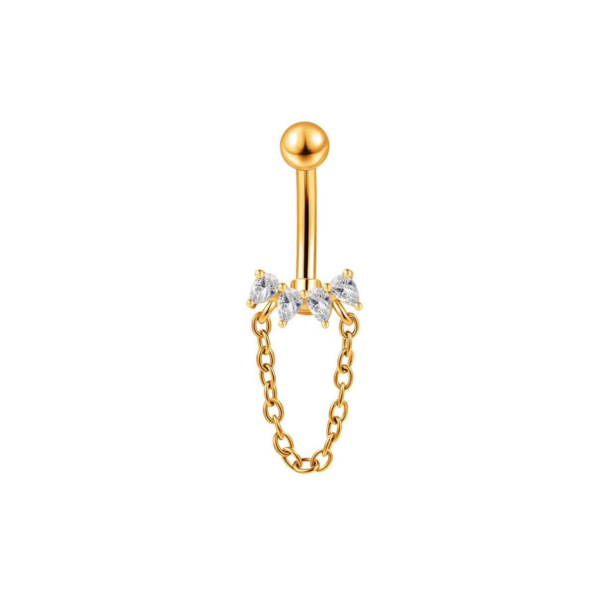 Piercing nombril en acier doré chirurgical couronne avec une chaîne