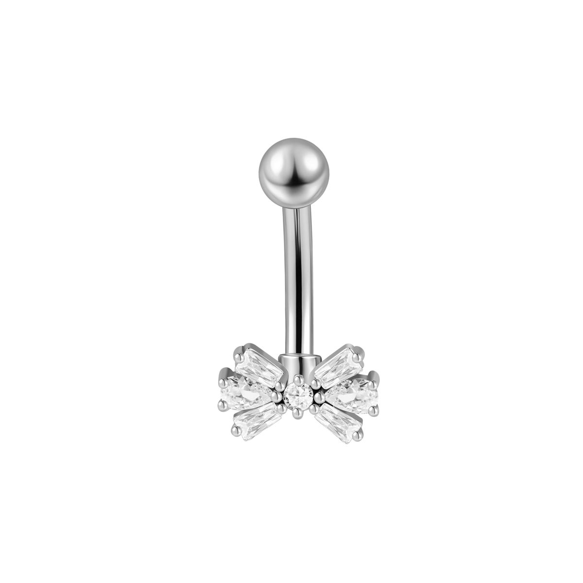 Piercing nombril en acier chirurgical papillon recouvert de cristaux blancs