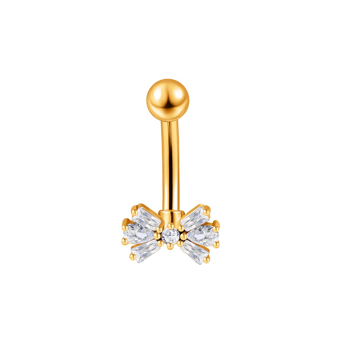 Piercing nombril en acier doré chirurgical papillon recouvert de cristaux blancs