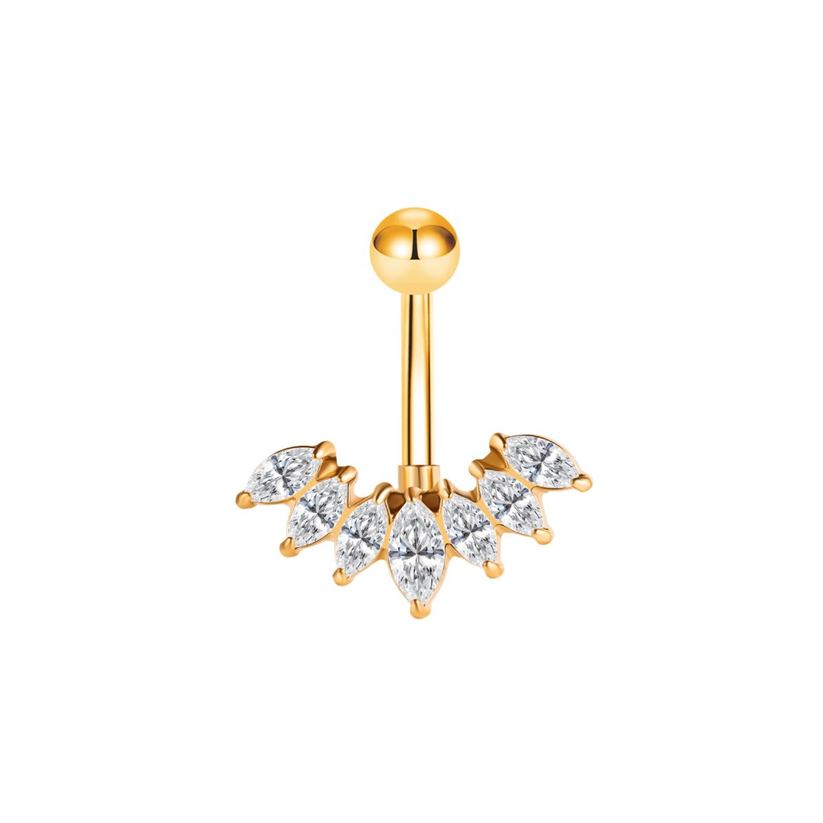 Navelpiercing in goud chirurgisch staal lus met 7 witte kristallen