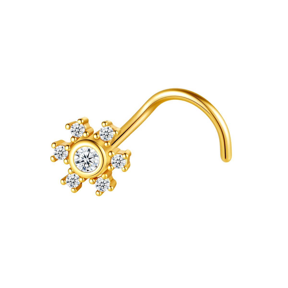 Nose piercing in gold surgical steel star motif with white crystals